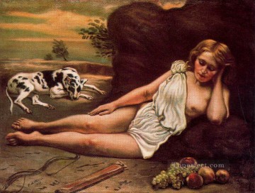 ジョルジョ・デ・キリコ Painting - ダイアナは森の中で眠る 1933年 ジョルジョ・デ・キリコ 形而上学的シュルレアリスム